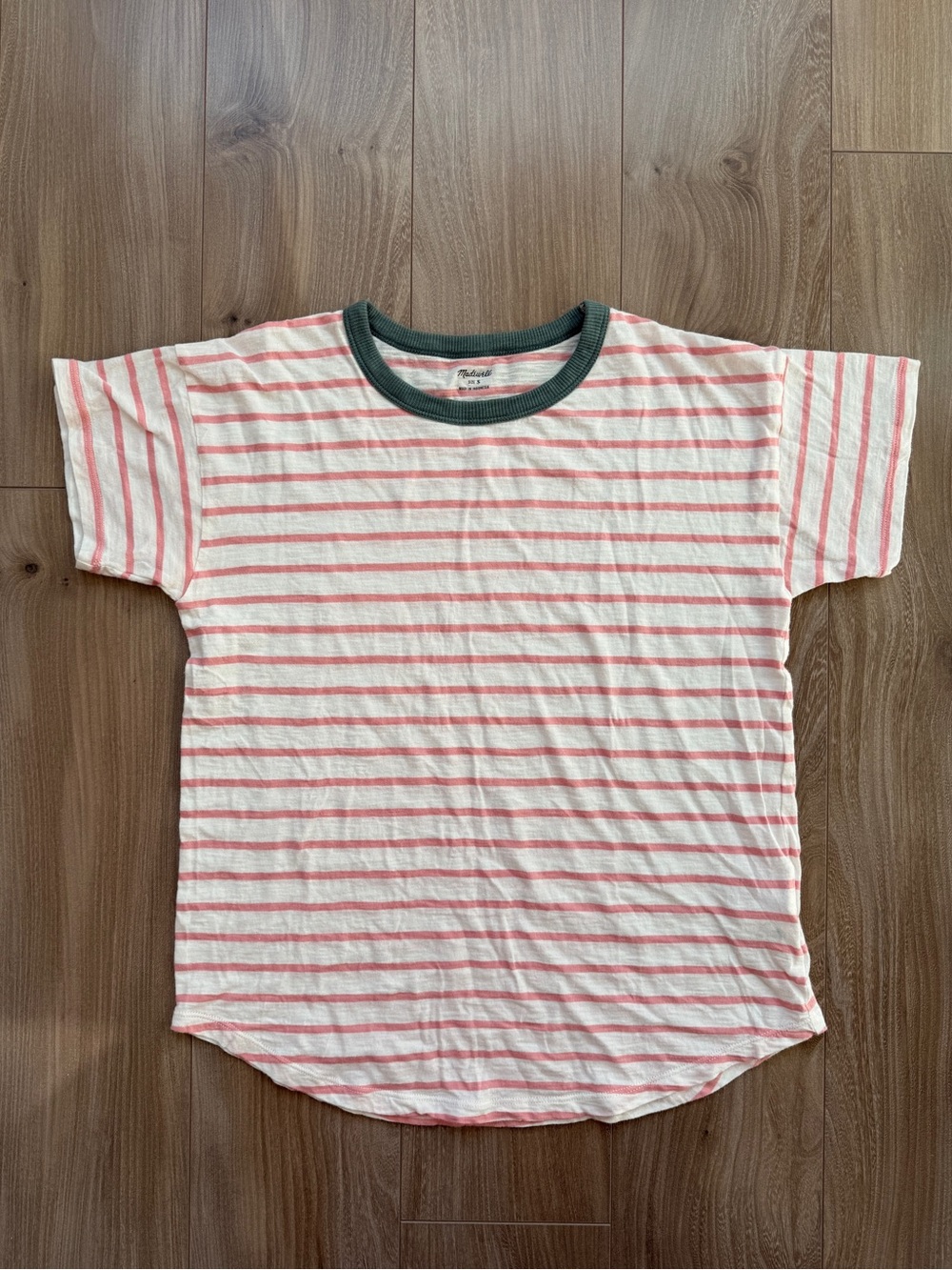 Madewell Striped Ringer Tee Preppy Pink Cream Contrast Collar Slub Cotton Size S